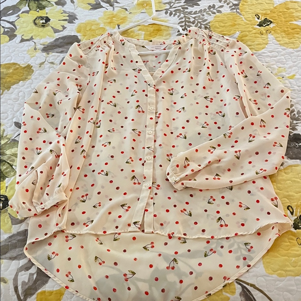 LC Lauren Conrad Cream Cherry-Print Button-Down Blouse